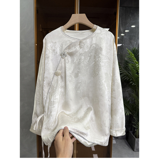 AE0506 宽松提花圆领斜襟钉珠上衣女 国风新中式 尖货