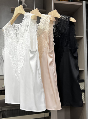 清仓不予退换！性感并存！拼接真丝蕾丝V领背心上衣女A2579~ZY