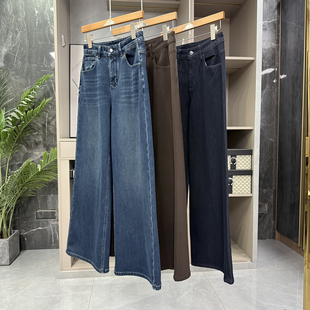 Z7060 BI须人手一件 女 薄绒中高腰牛仔阔腿裤 JUJU好物