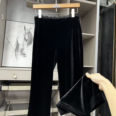 N货！拼蕾丝丝绒休闲喇叭裤