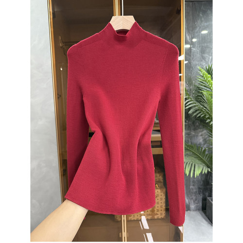 无缝一体绵羊毛圆领针织打底衫