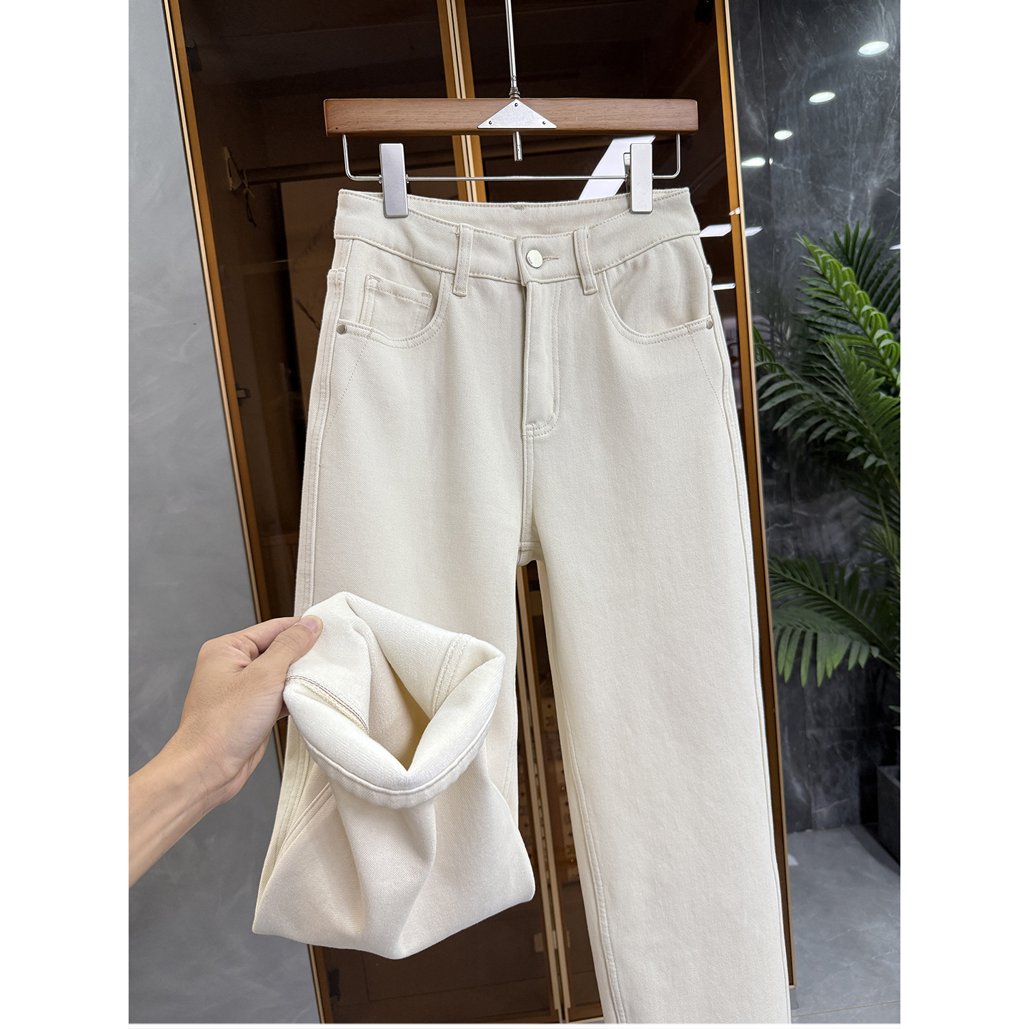 N货！加绒中高腰牛仔直筒裤