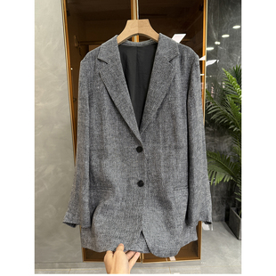 736096 莼尾gao货 外套女 重工格纹肌理宽松亚麻西装 G上5K