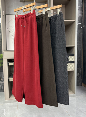 高个子收！走路带风！羊毛毛呢加绒松紧腰休闲阔腿裤女  25626~ZY