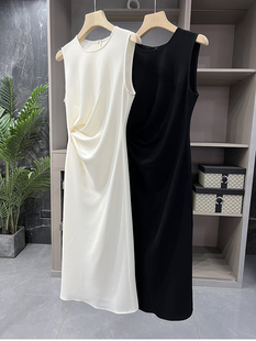 清仓不退#4P簰款！琎口三醋酸！抗皱修身压褶背心连衣裙    83441