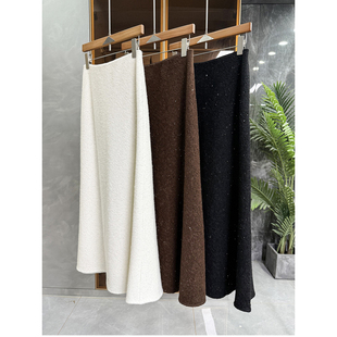 尖货！美得发光！羊毛亮片圈圈绒高腰A字半身裙女    K1129~ME