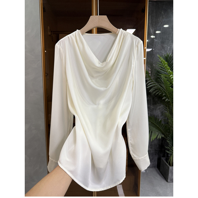 N货！真丝醋酸推推领长袖衬衫
