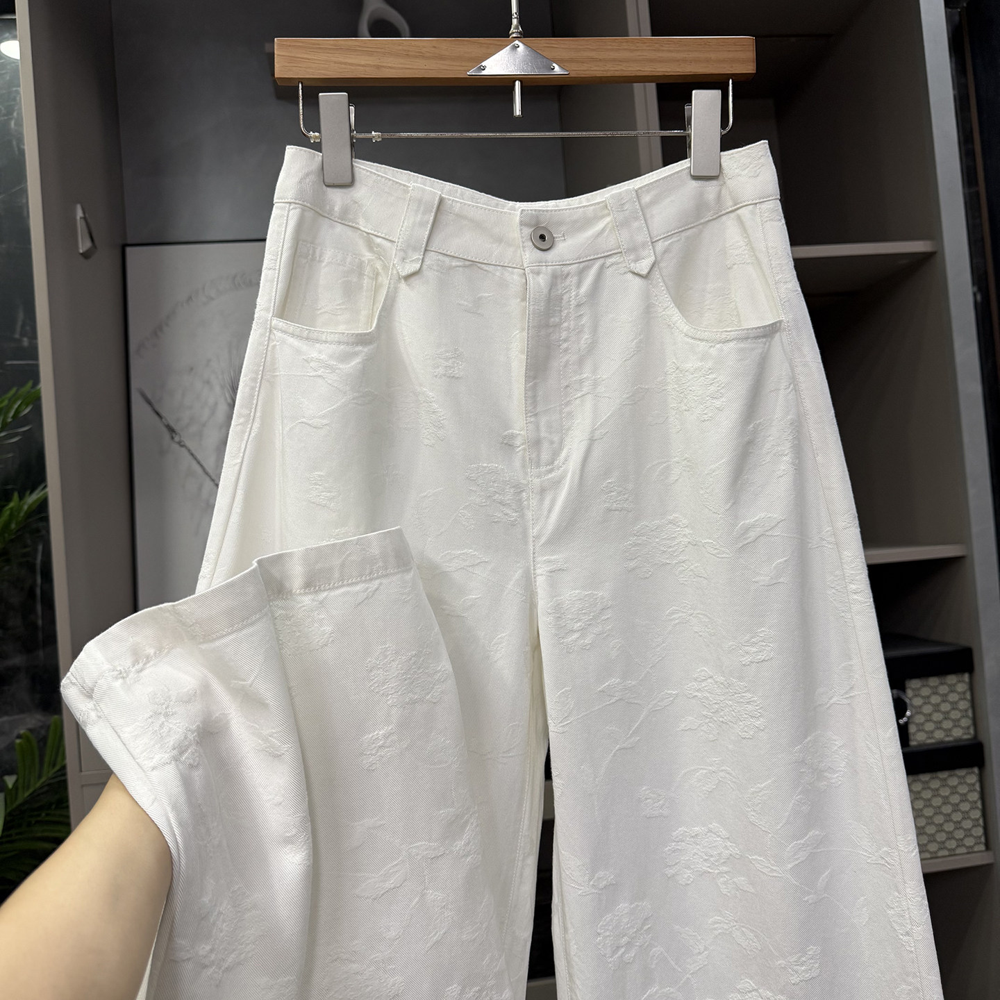 高个子收！藏肉显瘦！重工提花莱赛尔高腰牛仔阔腿裤女 KW6016~ZY