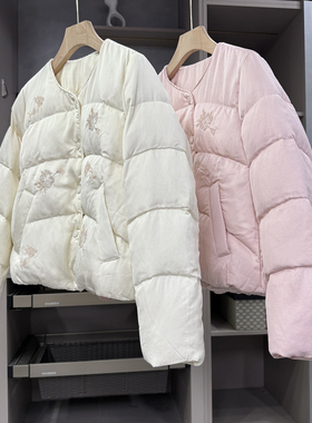 清仓不予退换！an单！宽松刺绣圆领鸭绒羽绒服短外套女AS1133~ZY