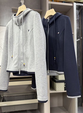 清仓不予退换！M订单款！拼接连帽卫衣短外套女30820~ZY