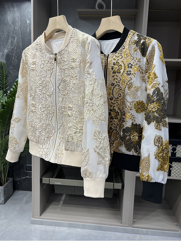 N货浮雕金线提花棒球服短外套