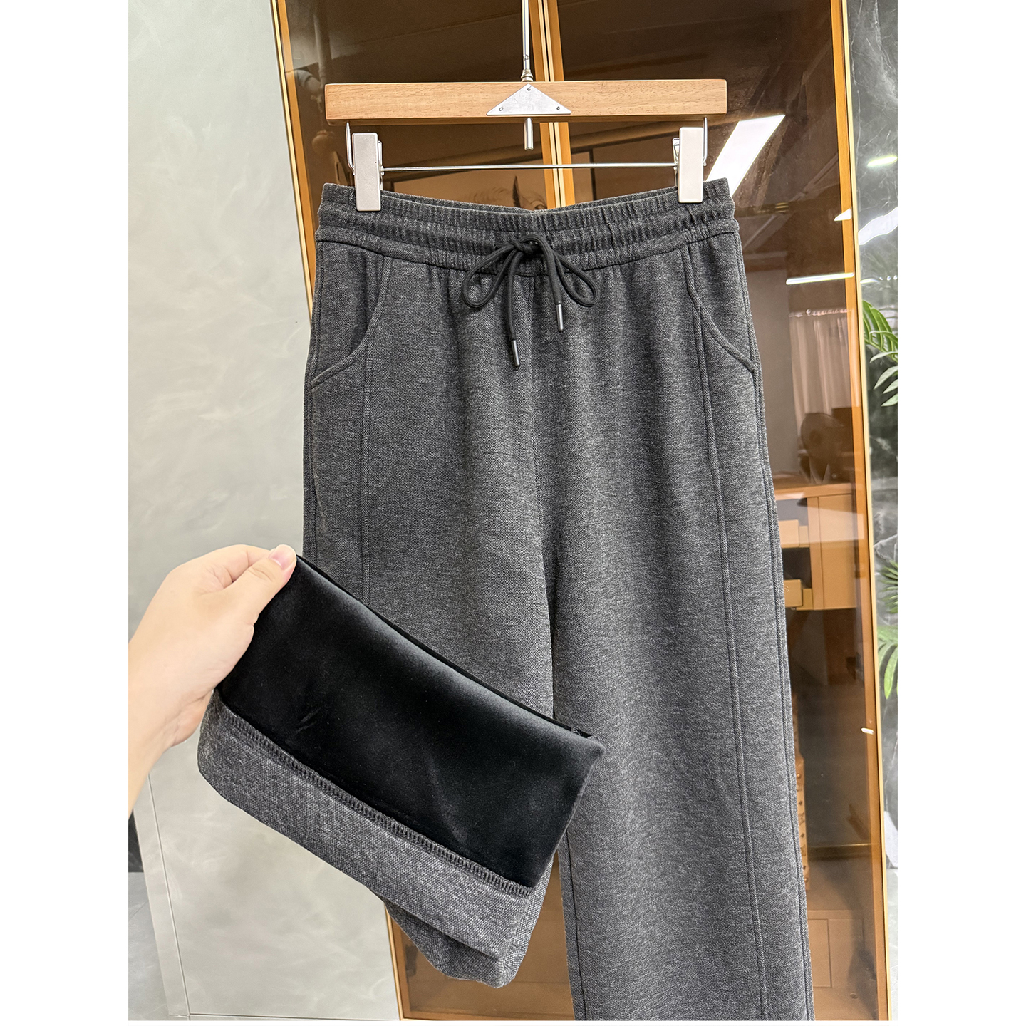 N货！加绒羊绒松紧腰休闲直筒裤