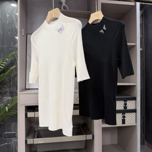 无缝一体羊毛半高领短袖 柔软 针织衫 上衣女 jue了 A3122 修身