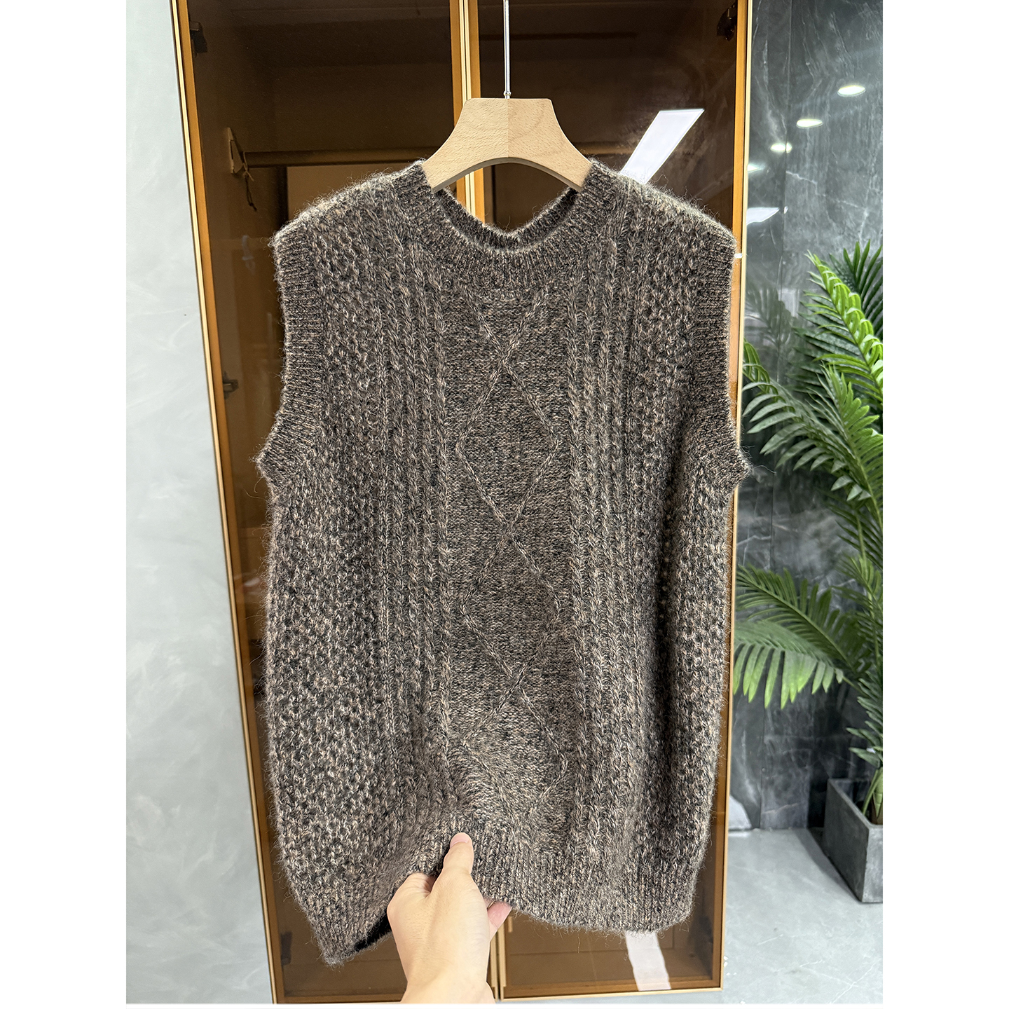 花纱羊绒羊毛圆领针织背心马甲