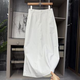 清仓不予退换！尚并存！后腰松紧压褶开衩A字半身裙女731956~ZY