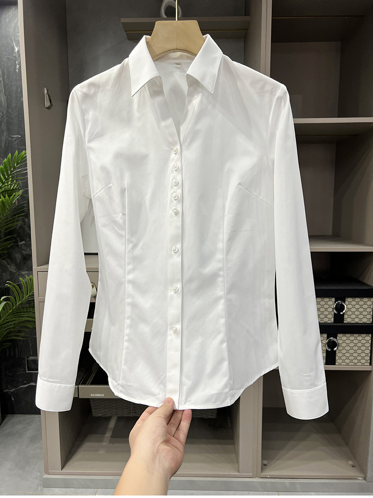 显瘦衬衣领上衣棉白衬衫黑裤可搭