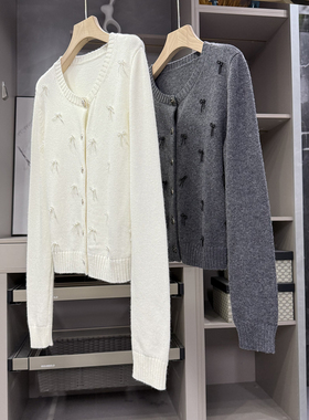 法式订单！羊绒羊毛钉珠蝴蝶结圆领针织开衫女     KSYRND09~ZY