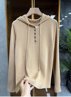 Q货！舒适与显瘦并存！修身羊毛连帽半开领针织上衣女 250996~JS