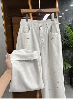 清仓不予退换！舒适与时髦并存！烫钻中高腰牛仔直筒裤女66532~JS