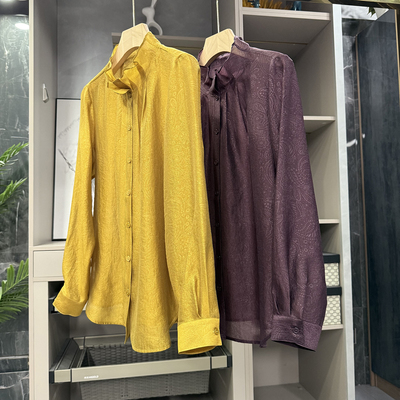 宽松提花木耳领长袖衬衫上衣