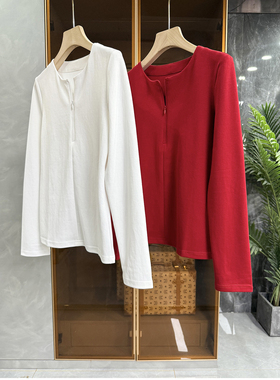 自留推荐！品质N货！半拉链圆领长袖棉T恤女    25163~ME