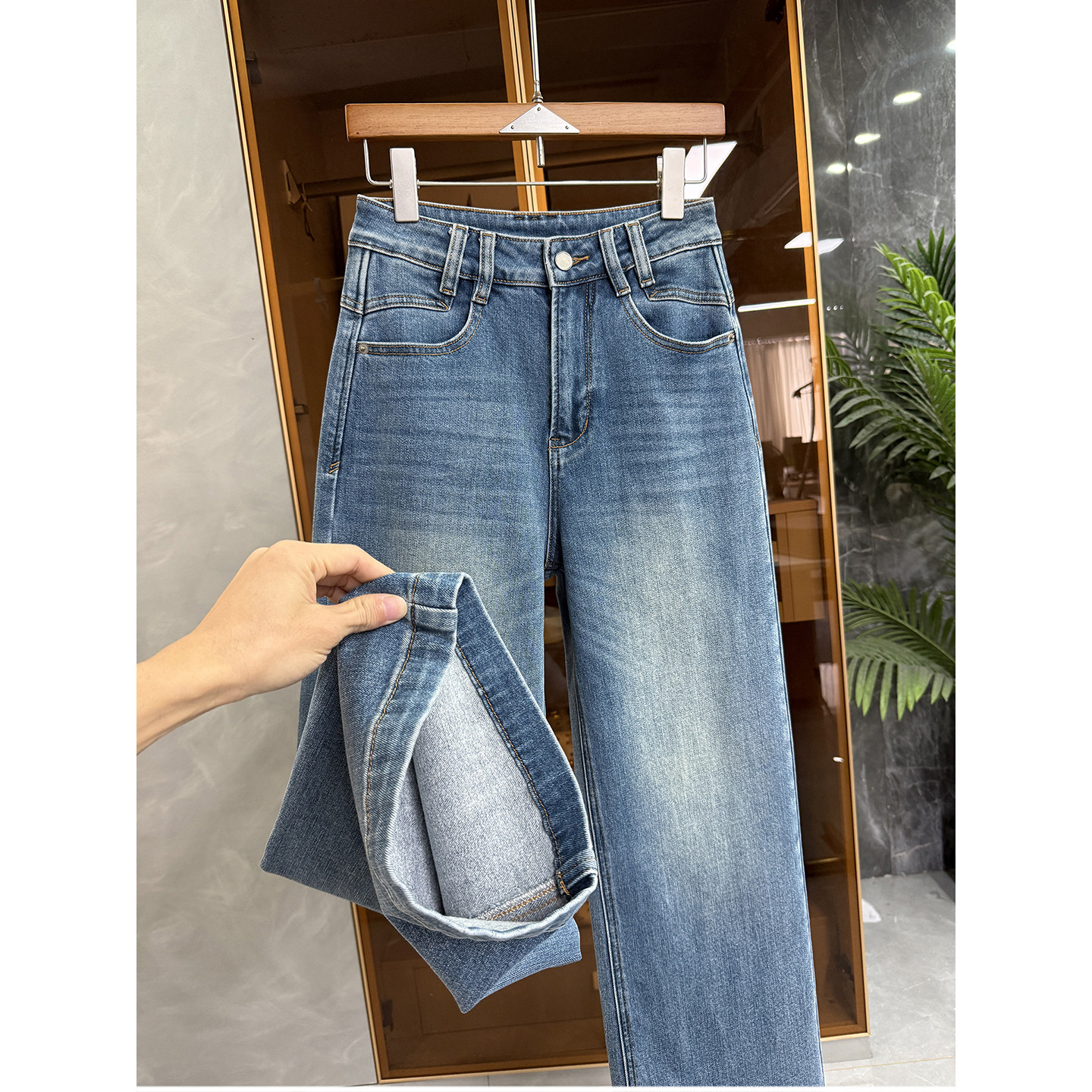 高个子收！藏肉显瘦！磨毛中高腰牛仔直筒裤女   M339998~JS,女装/女士精品,牛仔裤,淘宝优惠券,粉丝福利购,淘宝优惠卷