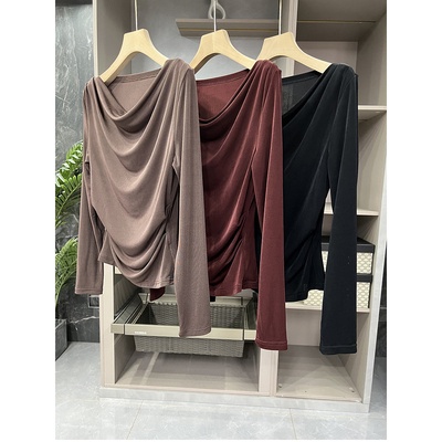 N货!柔软醋酸压褶堆堆领长袖上衣