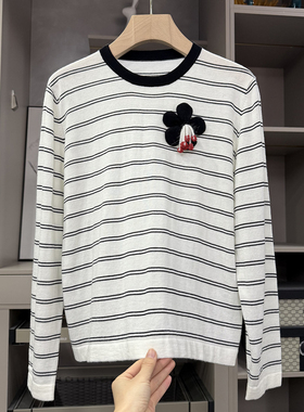 经典N货！通勤百搭！条纹羊毛圆领针织长袖T恤女   75213~ZY