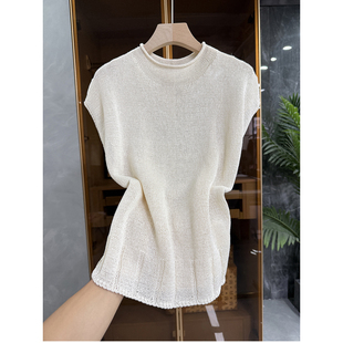 美翻！夏日新宠！含真丝圆领飞飞袖针织衫上衣女    732384~JS