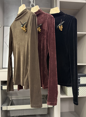 Q货！美得很du特！修身植绒立领长袖打底衫上衣女    25683~ZY