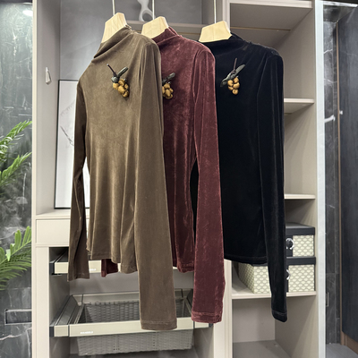 Q货!修身植绒立领长袖打底衫上衣