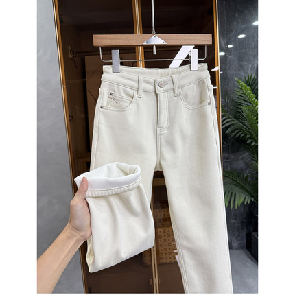 小个子收！藏肉显高挑！加绒牛仔烟管九分裤女    M030993~JS