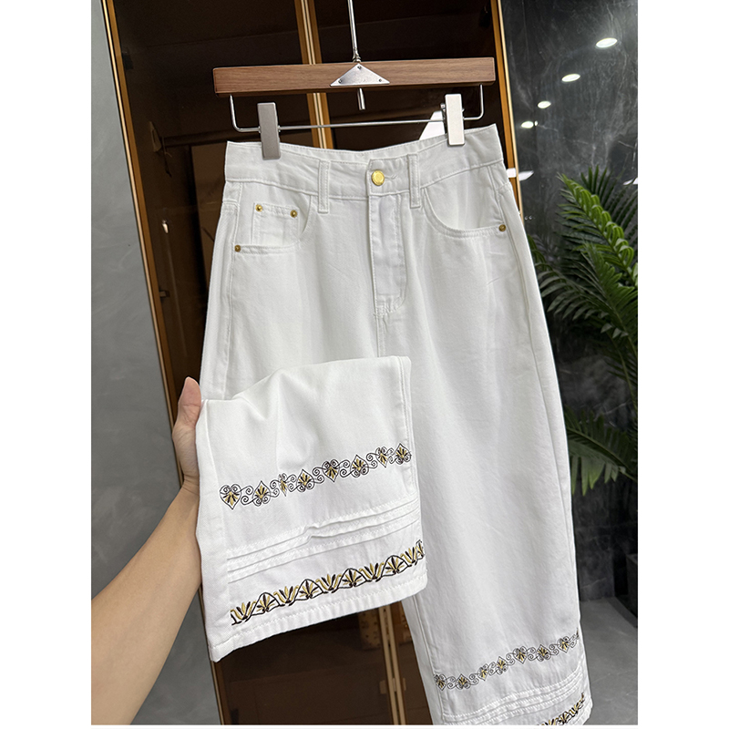 宝藏单品！薄款刺绣中高腰牛仔直筒八分裤女   5115332~JS