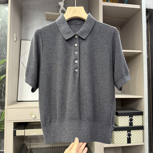 N货！羊绒POLO领短袖针织T恤