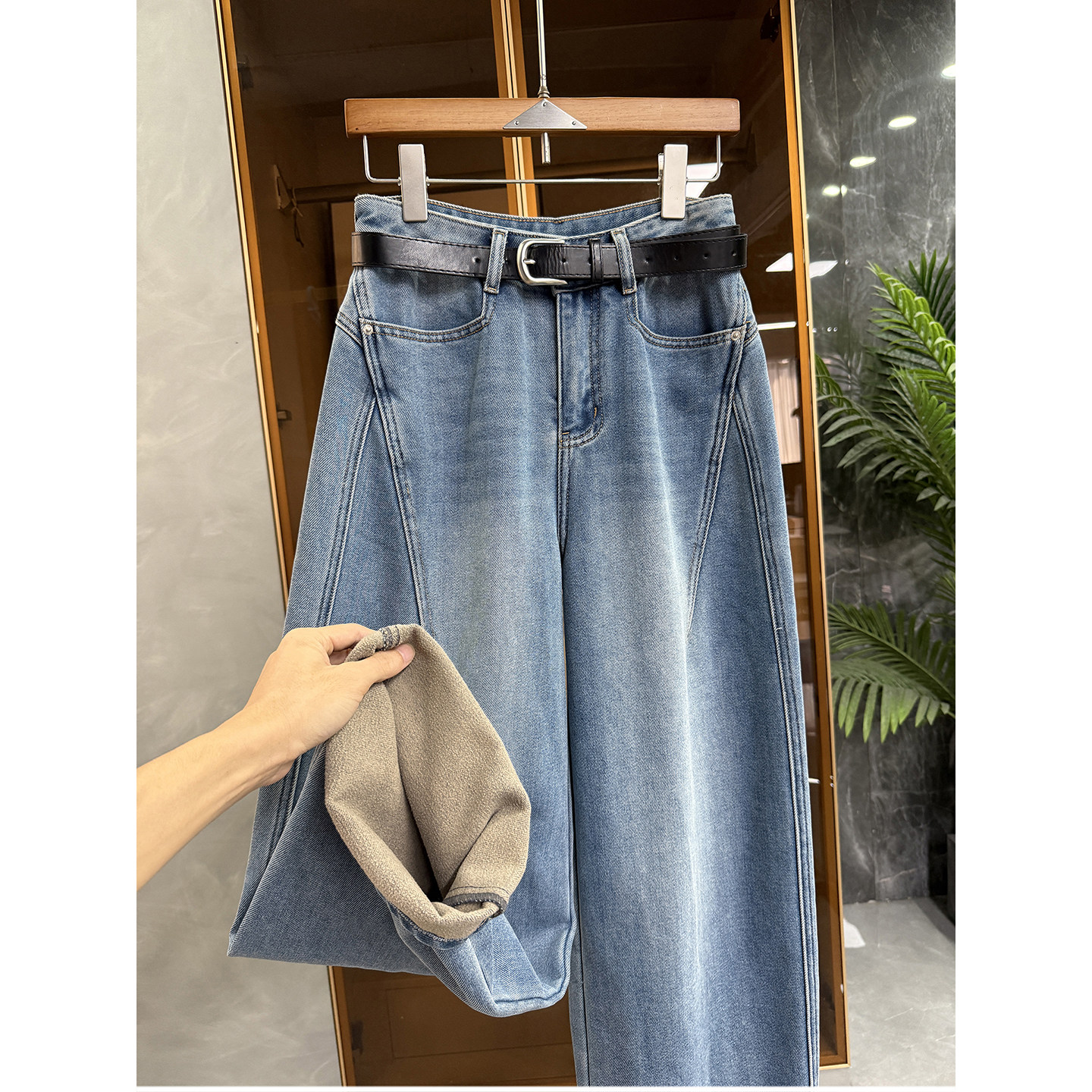 推荐！遮胯显瘦的神器！磨毛中高腰牛仔镰刀阔腿裤女  M778127~JS,女装/女士精品,牛仔裤,淘宝优惠券,粉丝福利购,淘宝优惠卷