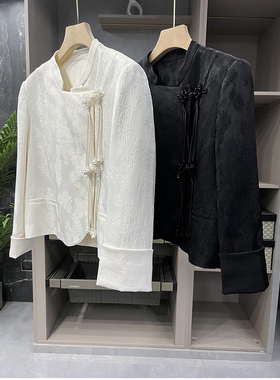 清仓不予退换#4中式！提花缎盘扣流苏短外套女S210401