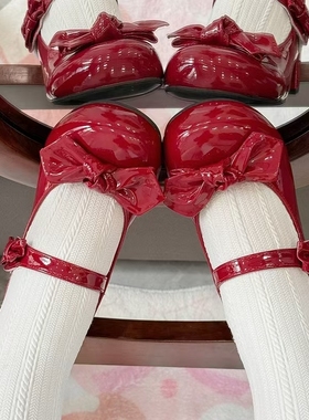 (小甜星)木马原创Lolita圆头lo鞋优雅蝴蝶结中跟单鞋