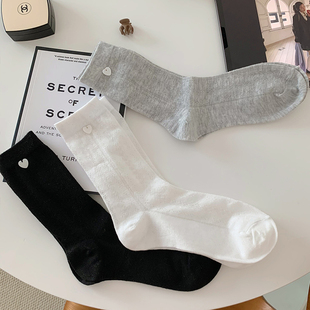 抗起球ins风春夏薄棉爱心挂饰网眼透气中筒日系白JK洛丽塔袜子女