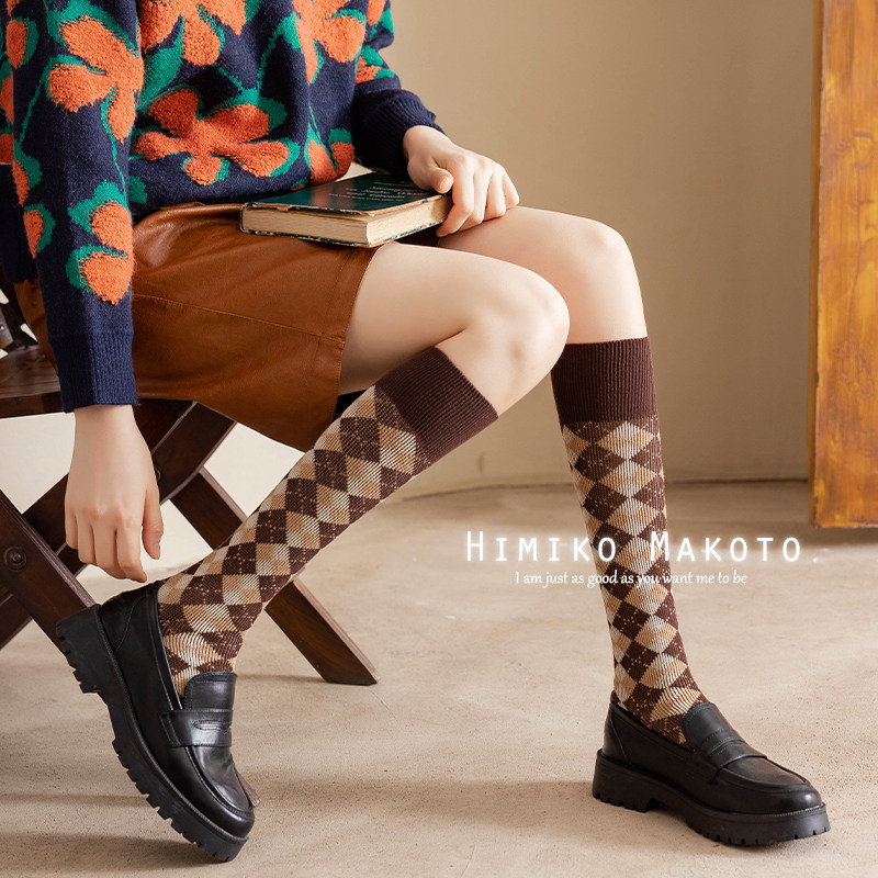 包邮ins风双针双路菱格小腿袜纯棉及膝袜高筒女袜长筒袜子女韩版,女士内衣/男士内衣/家居服,长筒袜,淘宝优惠券,粉丝福利购,淘宝优惠卷