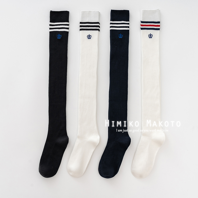 高筒袜五角星皇冠刺绣条纹女秋