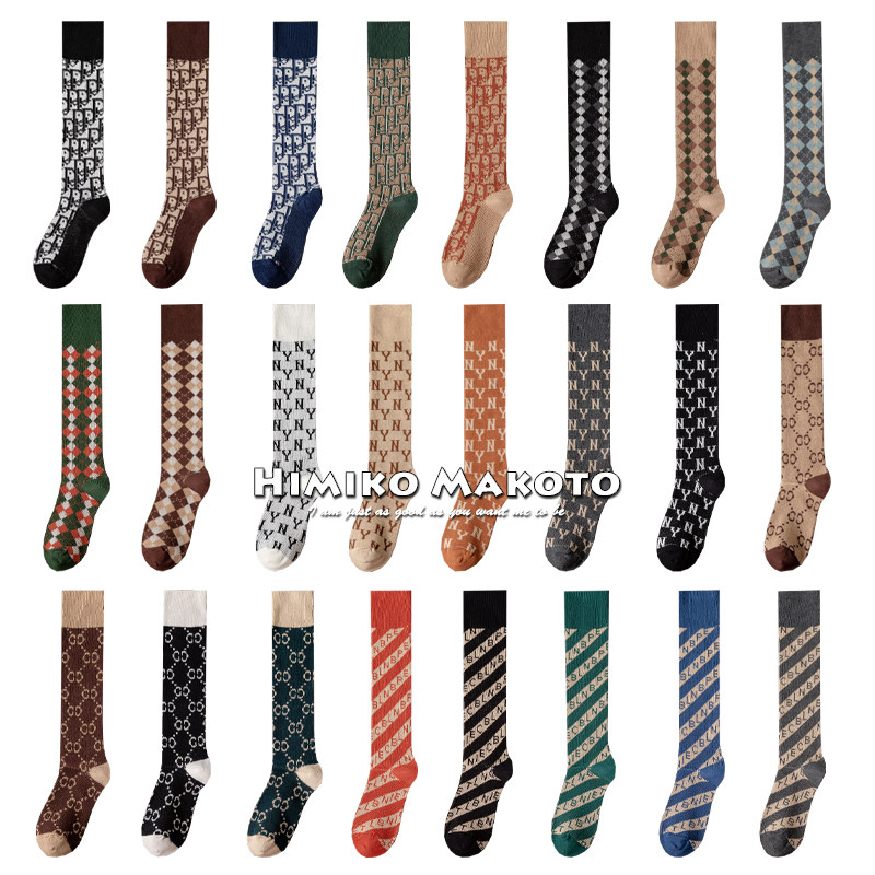 2双装ins双针精梳棉小腿袜韩版字母高筒袜菱格及膝袜英伦袜子女潮,女士内衣/男士内衣/家居服,长筒袜,淘宝优惠券,粉丝福利购,淘宝优惠卷