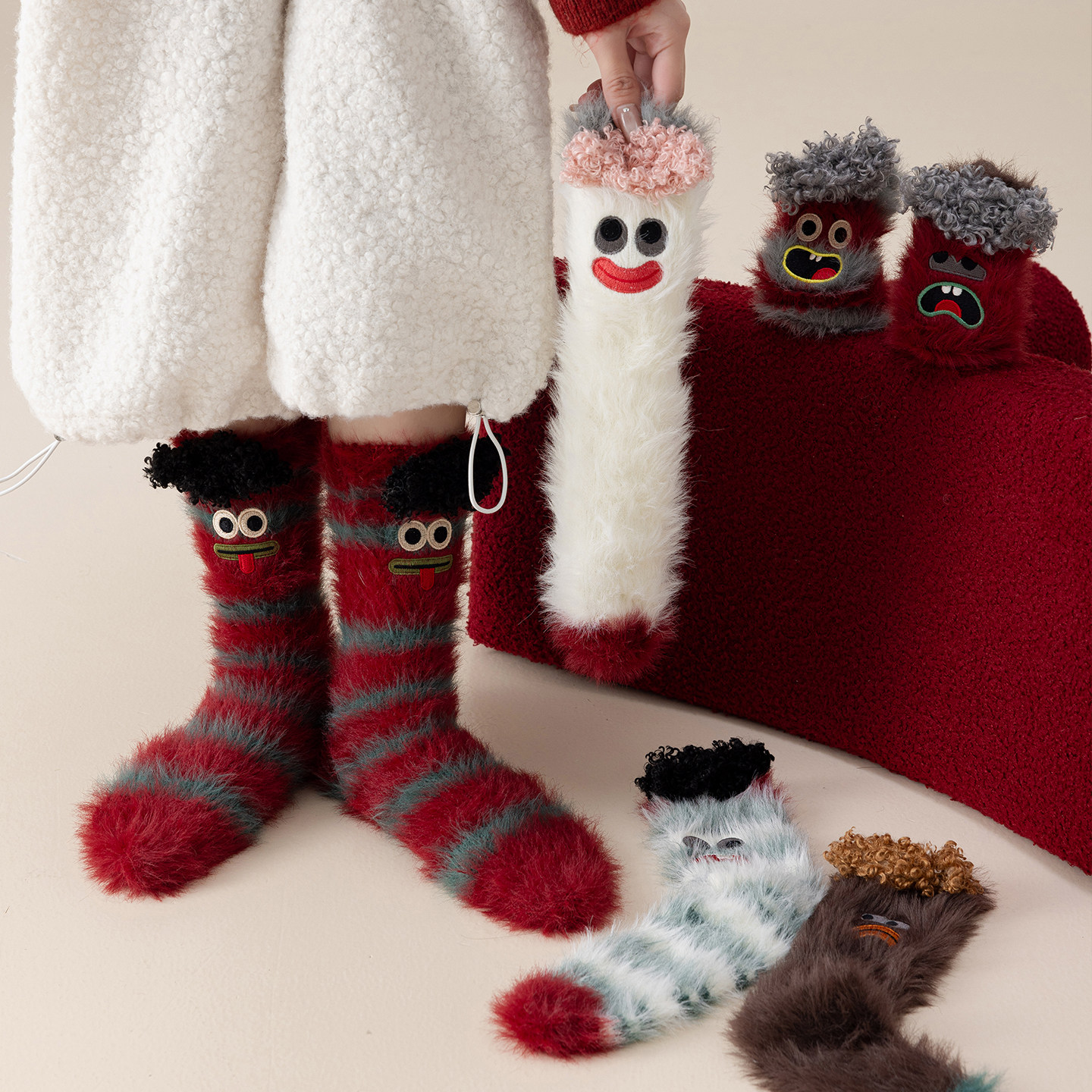 日系可爱搞怪刺绣堆堆袜