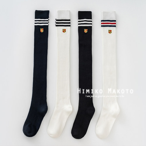 ins三杠rf盾牌刺绣jk女过膝袜