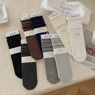一体无骨ins木耳边中筒日系JK洛丽塔堆堆袜子女白色学生秋季 韩版