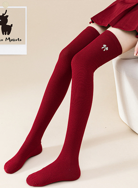 加长抗起球ins刺绣过膝日系韩版高筒堆堆靴袜纯色袜子女JK洛丽塔