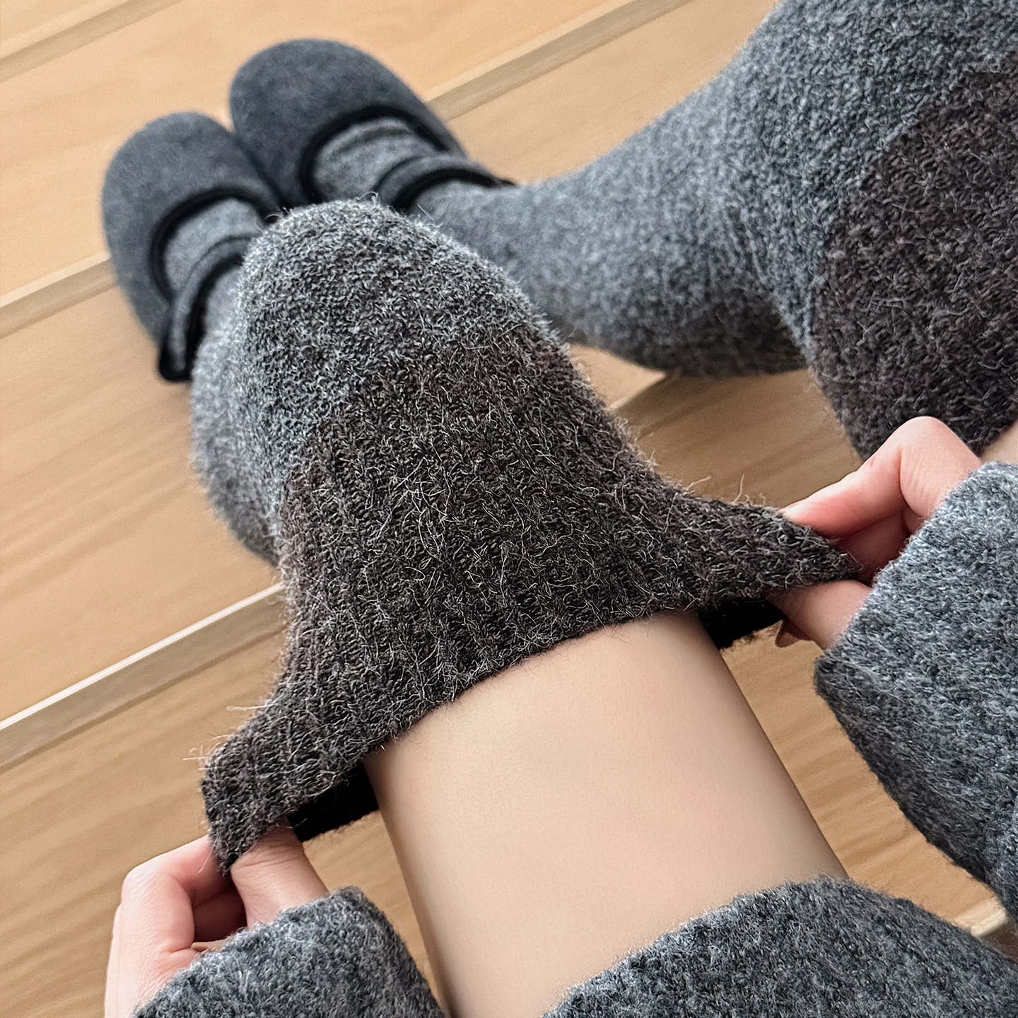 秋冬粗针拼色羊毛保暖过膝日韩系复古JK洛丽塔堆堆袜子女长筒靴袜