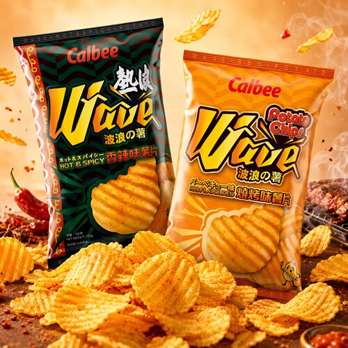 港版Calbee卡乐B波浪薯片 宅卡B烧烤味热浪厚切薯片香脆休闲零食
