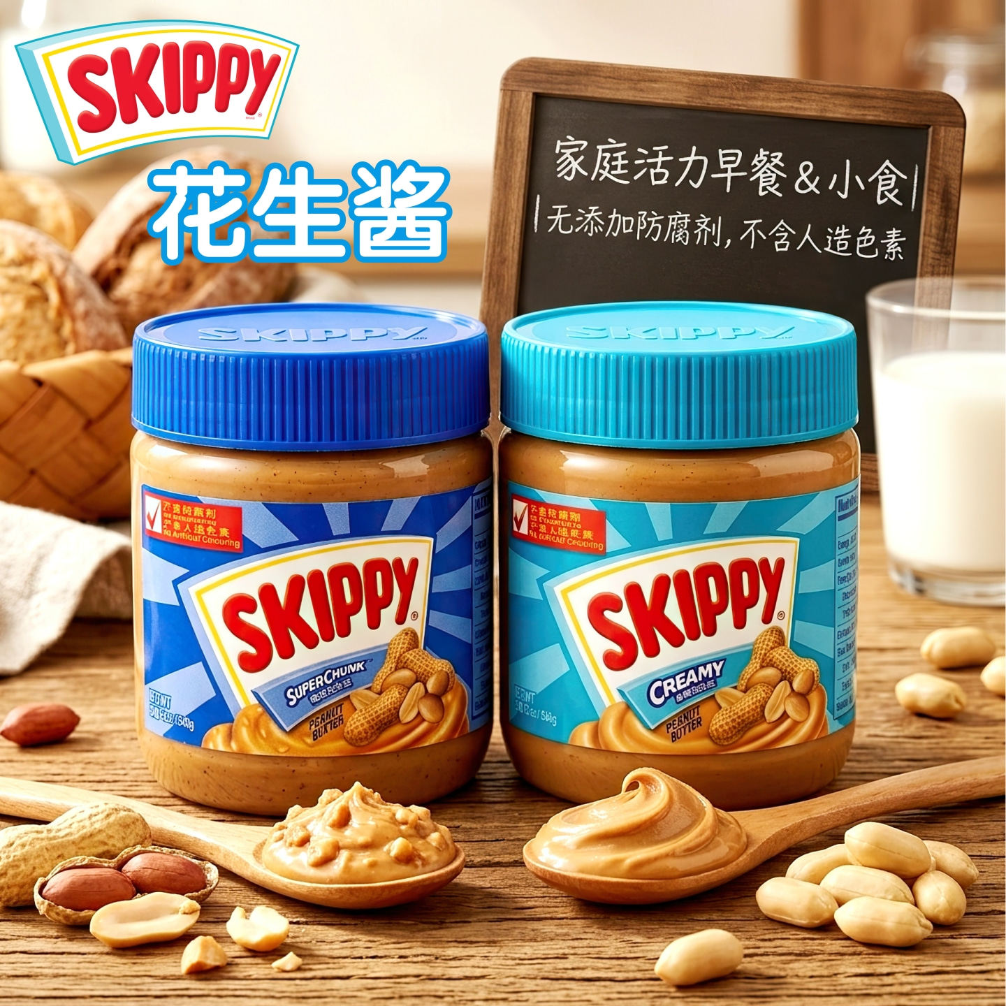 港版SKIPPY四季宝花生酱粗粒装 面包薄饼松饼三明治夹心蘸酱 340g