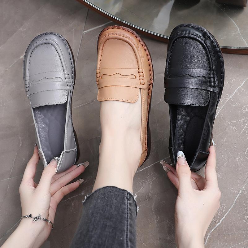 超软真皮中老年妈妈鞋秋季新款时尚厚底防滑女士单鞋乐福鞋不累脚