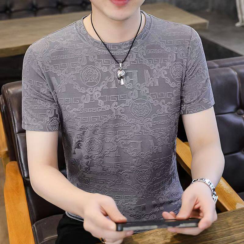 高档男士冰丝短袖t恤夏季新款圆领半袖上衣修身百搭透气冰爽体恤